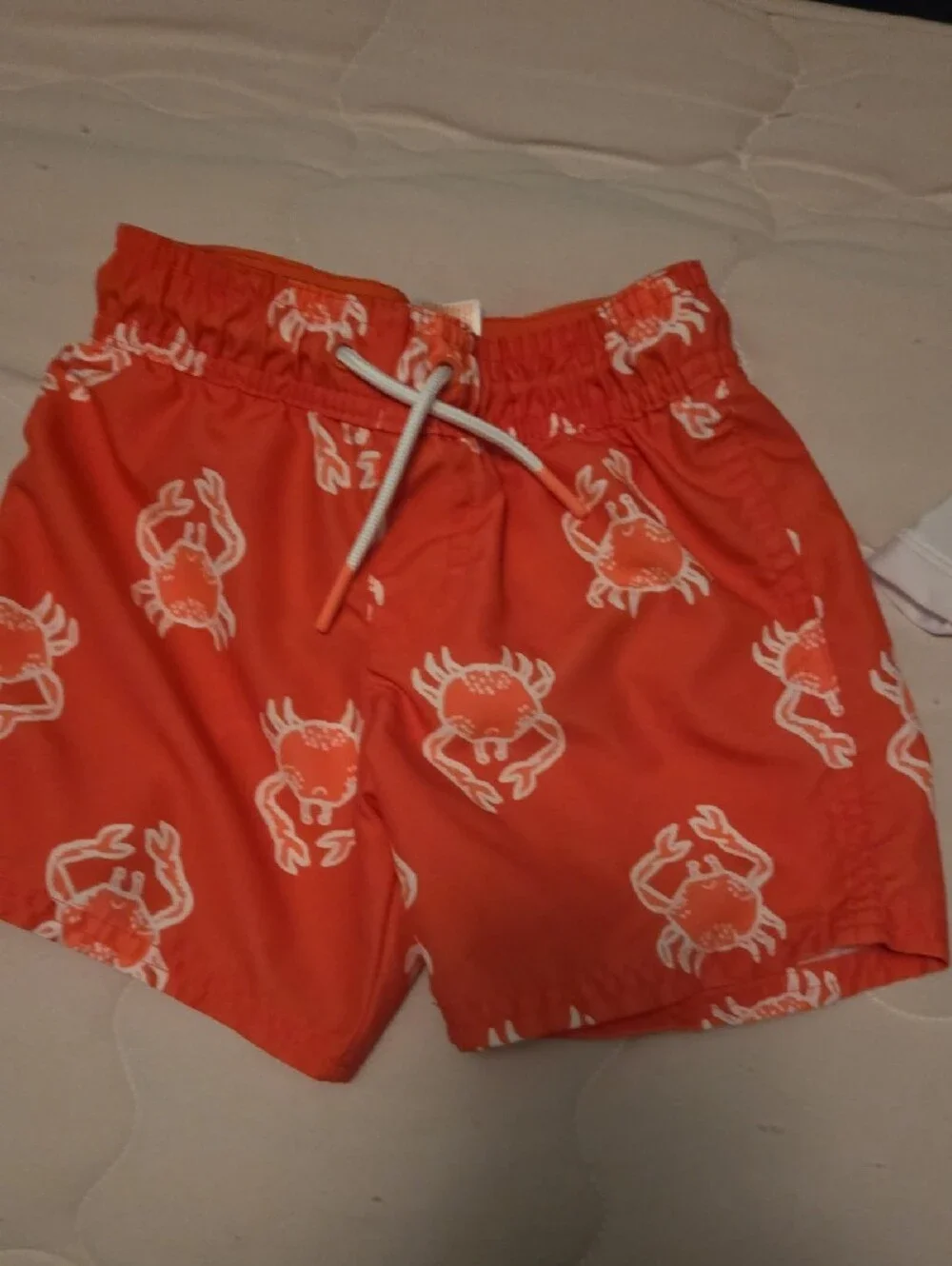 Cat & Jack White Rash Guard with Orange Crab & Blue Wave Swim Shorts Set